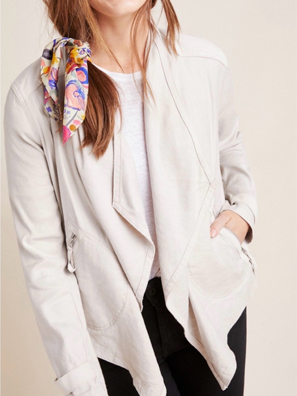Anthropologie Gulliver Stone Draped Linen Blend Jacket Size Small